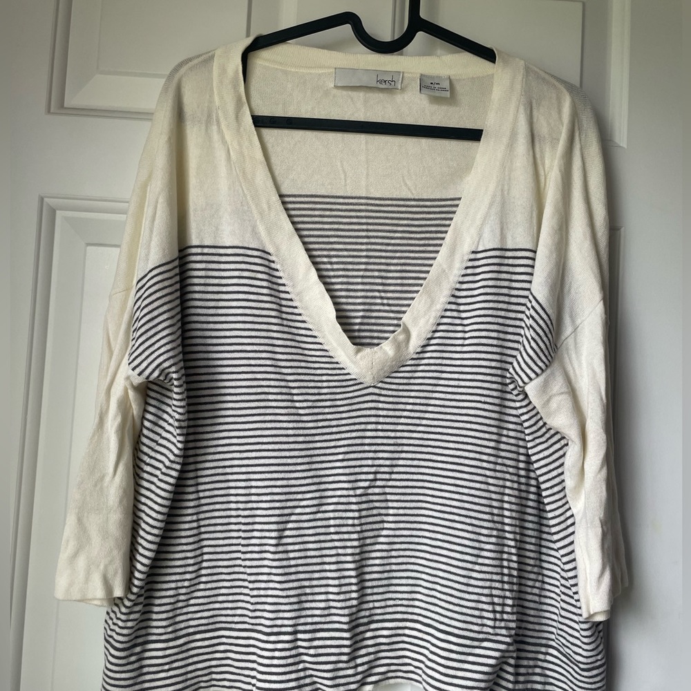Cream and Charcoal Striped Sweatee